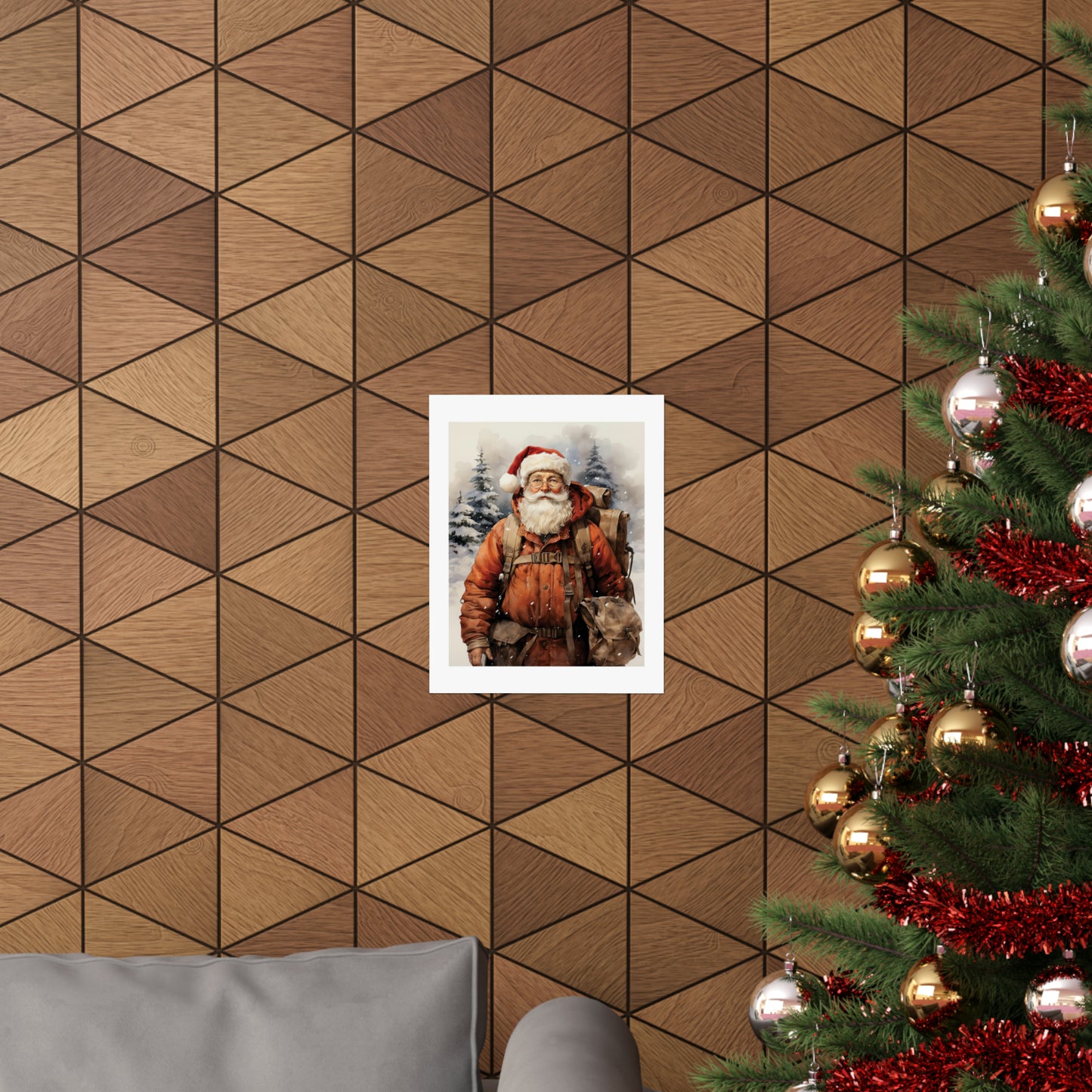 Hiker Santa | Christmas Travel Wall Art | Retro Wall Art | Travel Santa