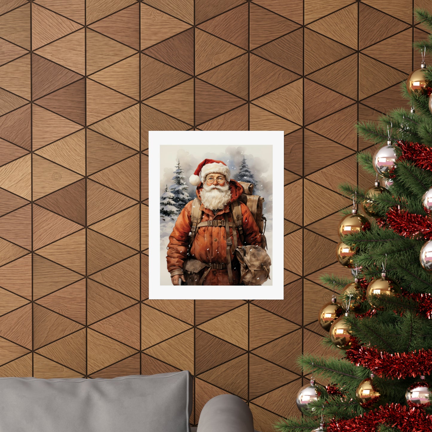 Hiker Santa | Christmas Travel Wall Art | Retro Wall Art | Travel Santa