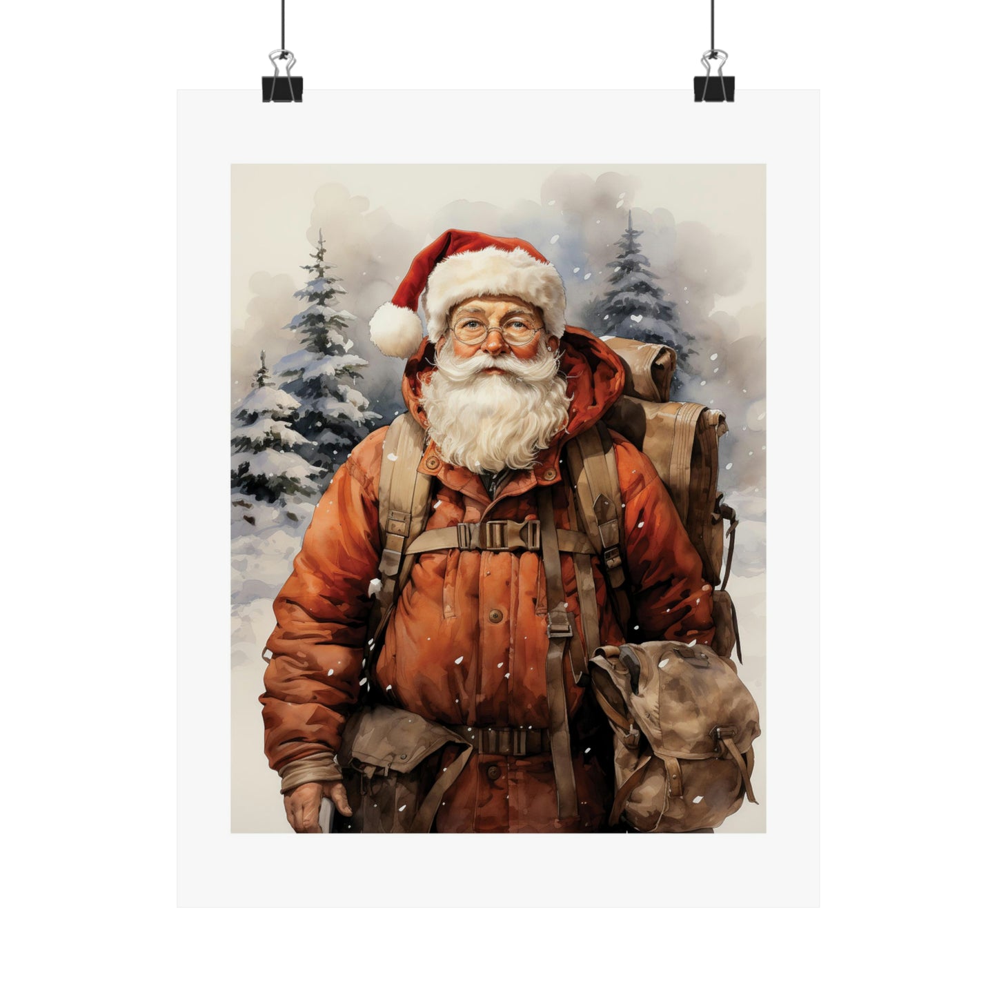 Hiker Santa | Christmas Travel Wall Art | Retro Wall Art | Travel Santa