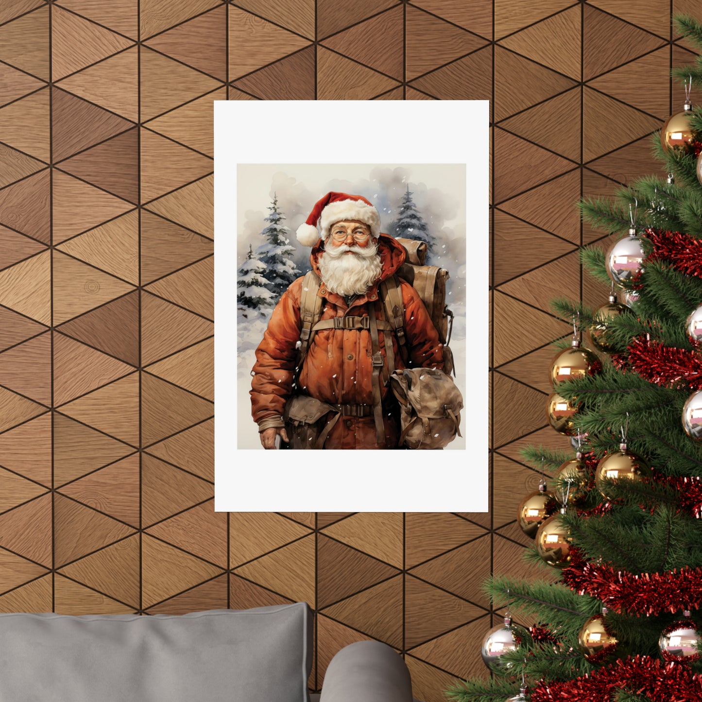 Hiker Santa | Christmas Travel Wall Art | Retro Wall Art | Travel Santa