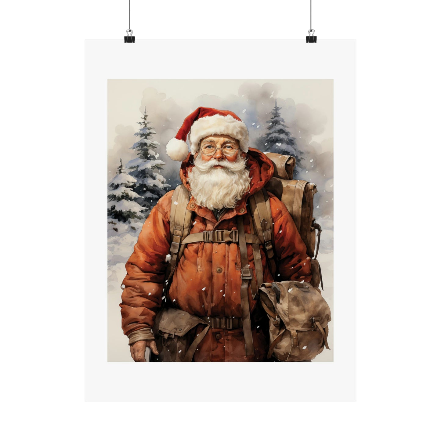 Hiker Santa | Christmas Travel Wall Art | Retro Wall Art | Travel Santa