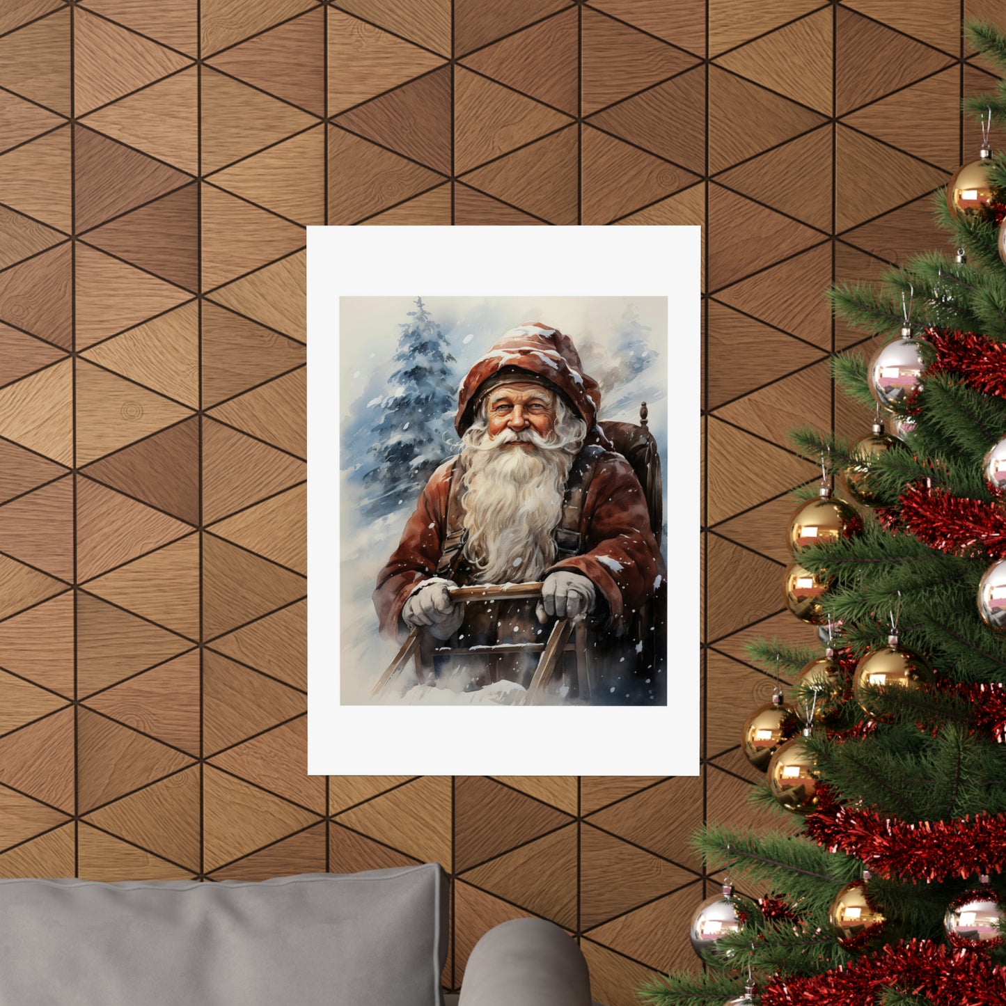 Dogsled Santa | Christmas Travel Wall Art | Retro Wall Art | Travel Santa