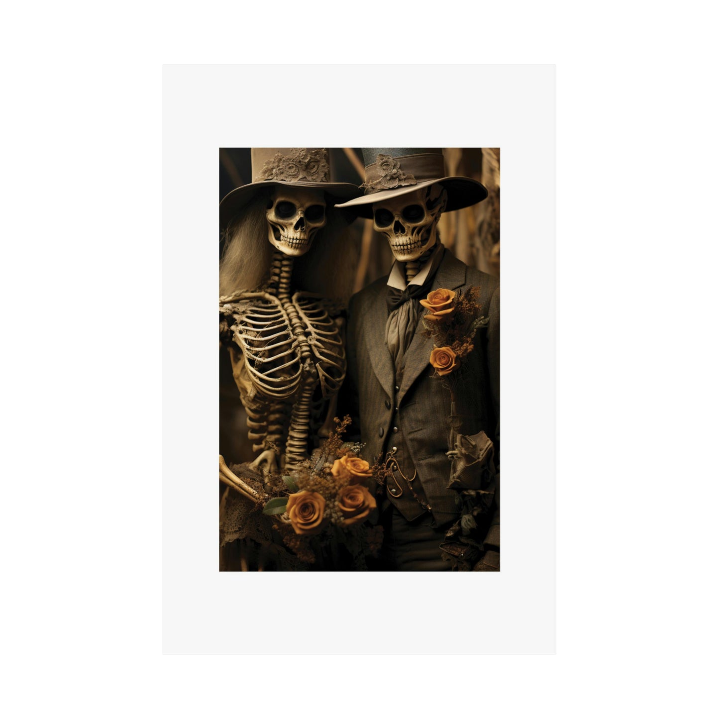 Halloween unique poster | Skeletal Couple in Grey | Bride & Groom Skeletons | Halloween Wall Art
